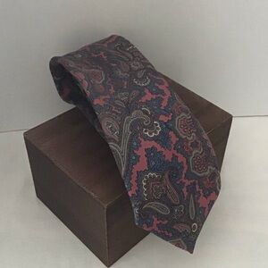 Vintage Carlo Colombo Silk Tie Made in Italy Blue/Gray Paisley Over Mauve